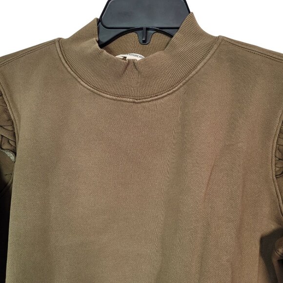 Goodthreads Women Heritage Fleece Long Sleeve Ruffle Shoulder Sweatshirt Olive M - Picture 3 of 11